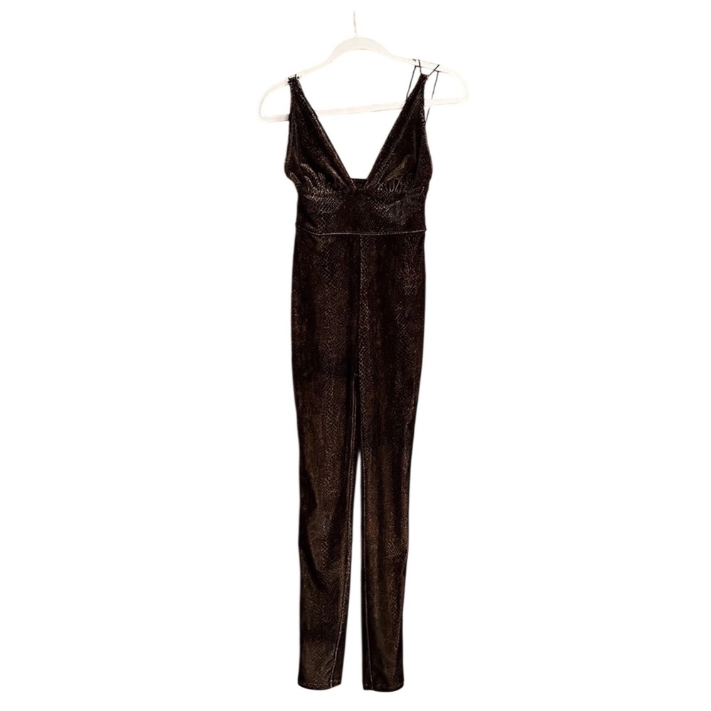 Intimately Free People Brown Snake Motif Velvet V-Neck Jumpsuit NWT Size M